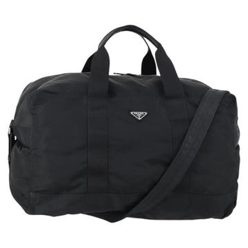 PRADA Boston Bag Nylon 2way Black Silver Auth 154610