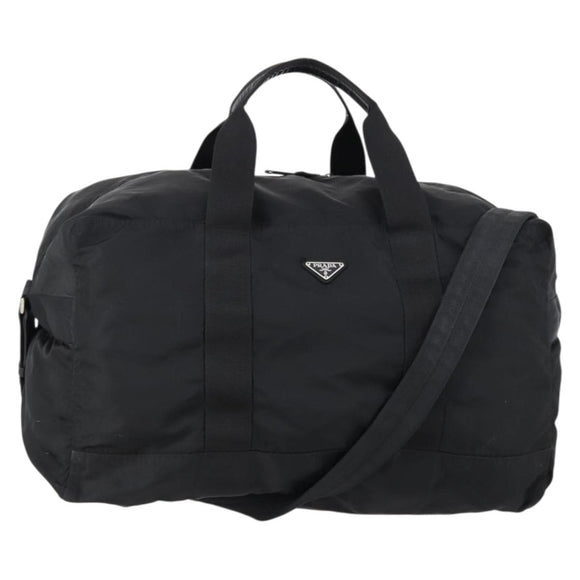 PRADA Boston Bag Nylon 2way Black Silver Auth 154610