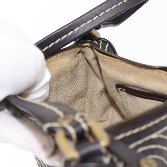 CELINE Accessory Pouch Canvas Brown Auth 154612V