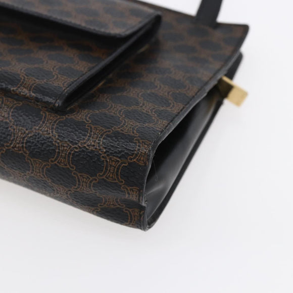 CELINE Macadam Canvas Shoulder Bag PVC Leather Black Gold Auth 154614