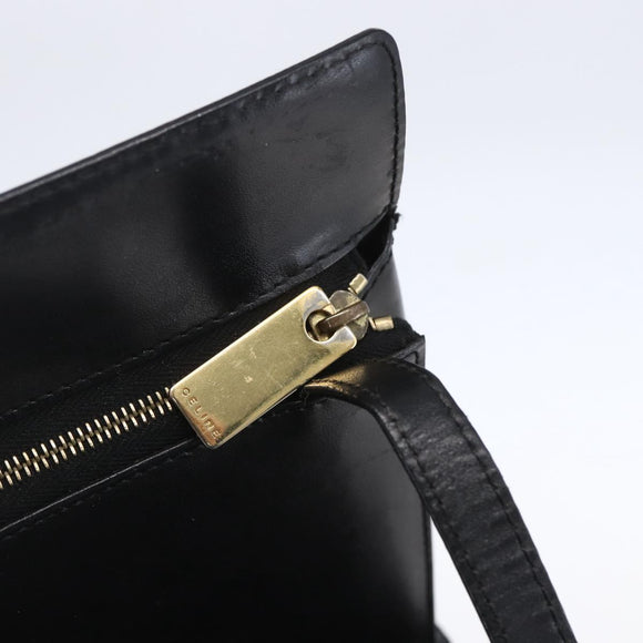 CELINE Macadam Canvas Shoulder Bag PVC Leather Black Gold Auth 154614