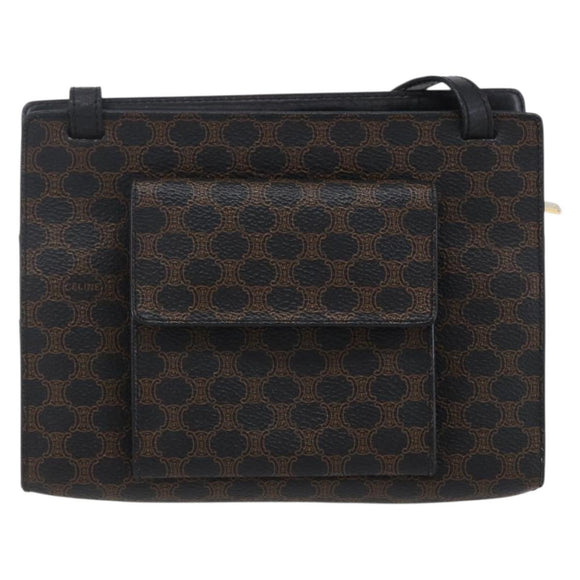 CELINE Macadam Canvas Shoulder Bag PVC Leather Black Gold Auth 154614