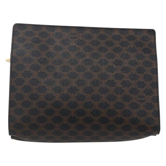 CELINE Macadam Canvas Shoulder Bag PVC Leather Black Gold Auth 154614