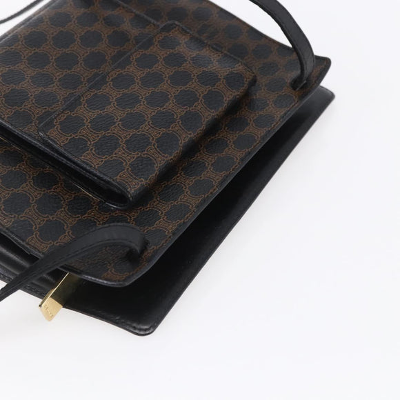 CELINE Macadam Canvas Shoulder Bag PVC Leather Black Gold Auth 154614