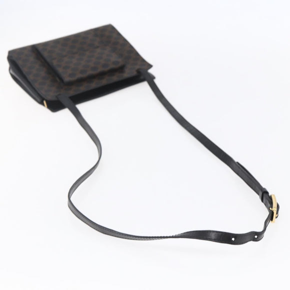 CELINE Macadam Canvas Shoulder Bag PVC Leather Black Gold Auth 154614