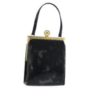 SAINT LAURENT Hand Bag Enamel Black Gold Auth 154615-1