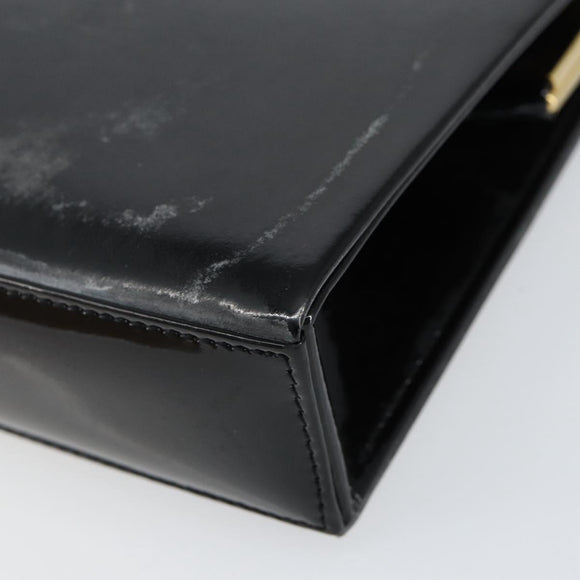 SAINT LAURENT Hand Bag Enamel Black Gold Auth 154615