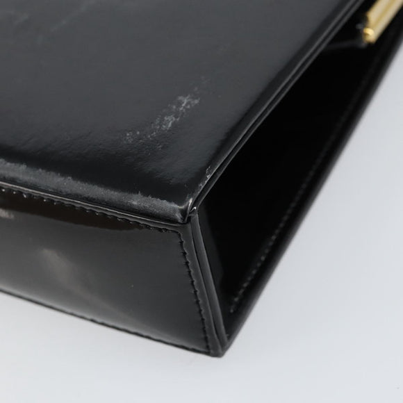 SAINT LAURENT Hand Bag Enamel Black Gold Auth 154615
