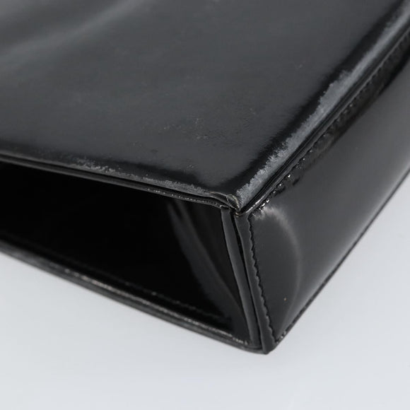 SAINT LAURENT Hand Bag Enamel Black Gold Auth 154615