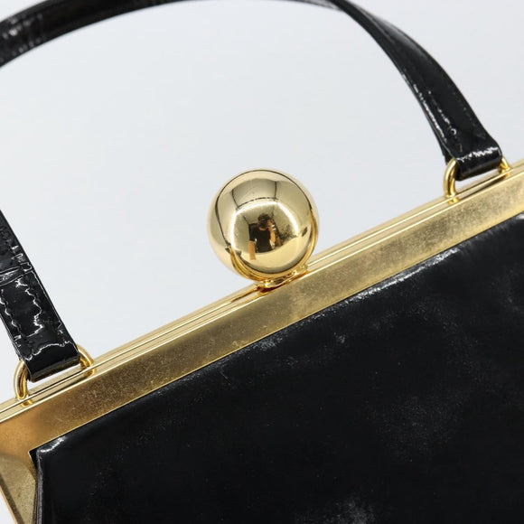 SAINT LAURENT Hand Bag Enamel Black Gold Auth 154615