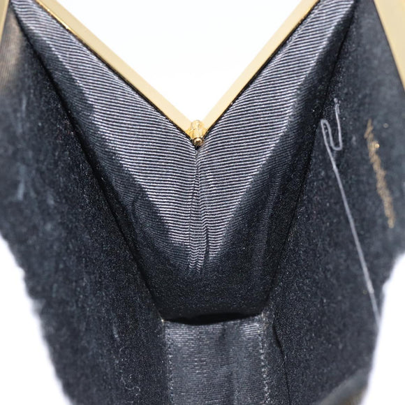 SAINT LAURENT Hand Bag Enamel Black Gold Auth 154615