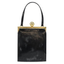 SAINT LAURENT Hand Bag Enamel Black Gold Auth 154615-13