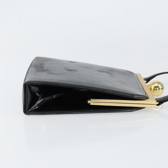 SAINT LAURENT Hand Bag Enamel Black Gold Auth 154615
