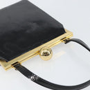 SAINT LAURENT Hand Bag Enamel Black Gold Auth 154615-6