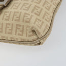 FENDI Zucchino Canvas Shoulder Bag Beige Silver Auth 154619-14