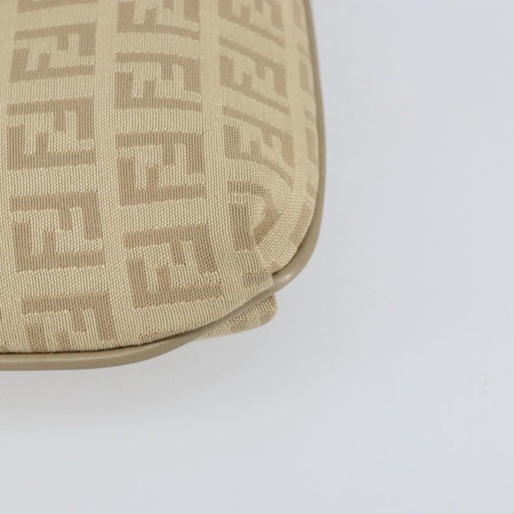 FENDI Zucchino Canvas Shoulder Bag Beige Silver Auth 154619