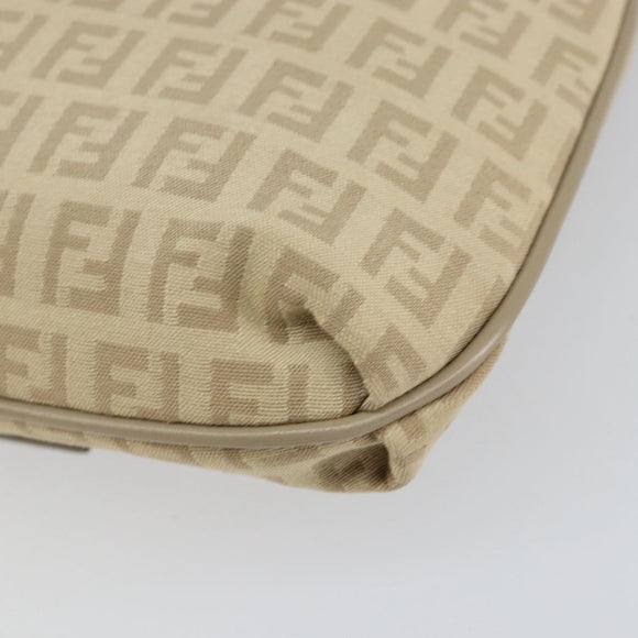 FENDI Zucchino Canvas Shoulder Bag Beige Silver Auth 154619