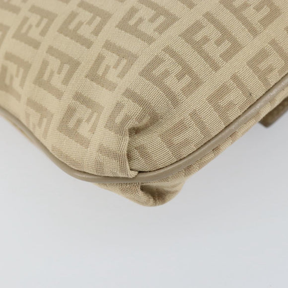 FENDI Zucchino Canvas Shoulder Bag Beige Silver Auth 154619