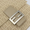 FENDI Zucchino Canvas Shoulder Bag Beige Silver Auth 154619-18