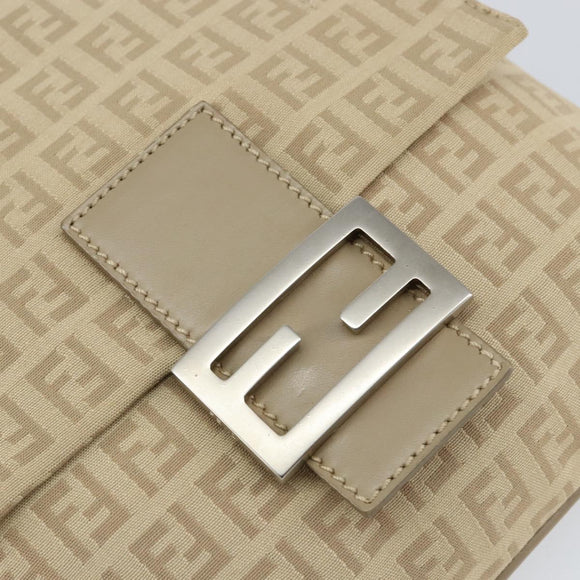 FENDI Zucchino Canvas Shoulder Bag Beige Silver Auth 154619