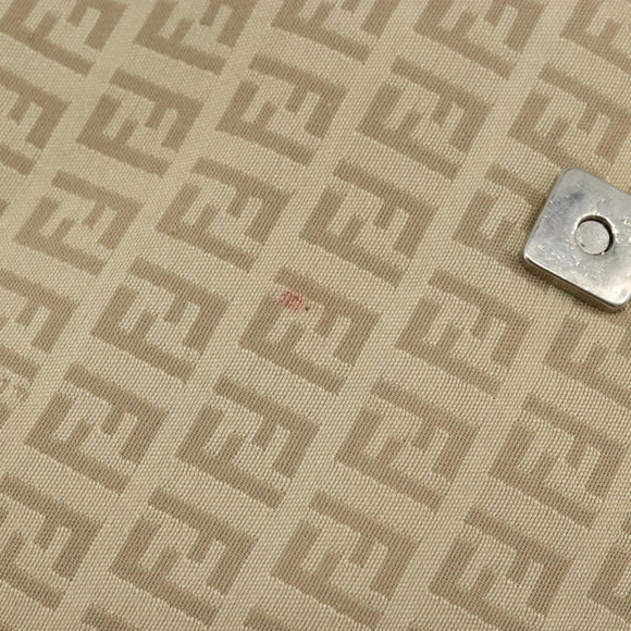 FENDI Zucchino Canvas Shoulder Bag Beige Silver Auth 154619