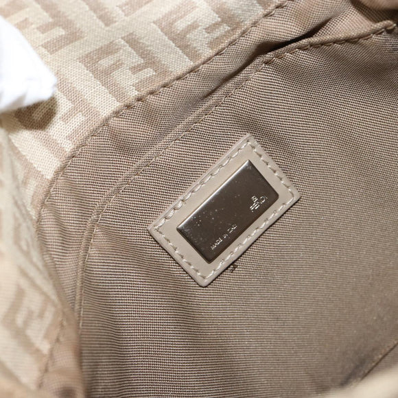 FENDI Zucchino Canvas Shoulder Bag Beige Silver Auth 154619