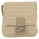FENDI Zucchino Canvas Shoulder Bag Beige Silver Auth 154619-13