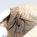 FENDI Zucchino Canvas Shoulder Bag Beige Silver Auth 154619-23