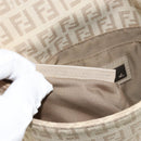 FENDI Zucchino Canvas Shoulder Bag Beige Silver Auth 154619-11