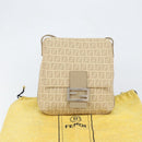 FENDI Zucchino Canvas Shoulder Bag Beige Silver Auth 154619-12