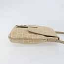 FENDI Zucchino Canvas Shoulder Bag Beige Silver Auth 154619-3