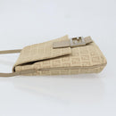 FENDI Zucchino Canvas Shoulder Bag Beige Silver Auth 154619-4