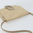 FENDI Zucchino Canvas Shoulder Bag Beige Silver Auth 154619-6
