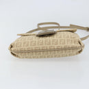 FENDI Zucchino Canvas Shoulder Bag Beige Silver Auth 154619-5