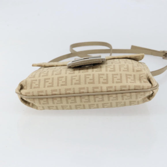 FENDI Zucchino Canvas Shoulder Bag Beige Silver Auth 154619