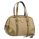 PRADA Hand Bag Canvas Beige Gold Auth 154622-1