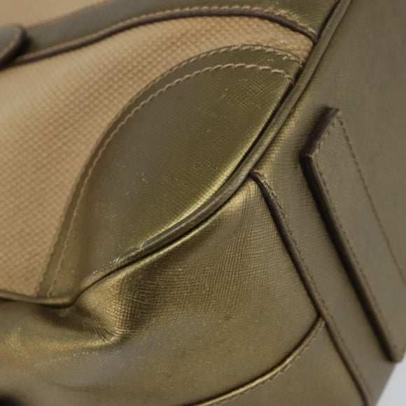 PRADA Hand Bag Canvas Beige Gold Auth 154622