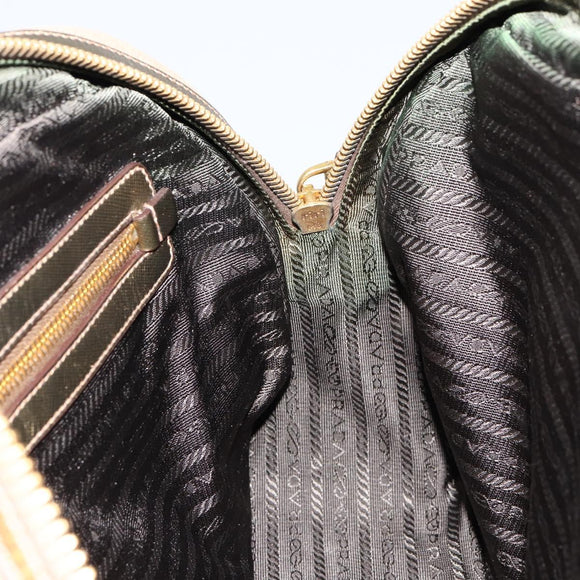 PRADA Hand Bag Canvas Beige Gold Auth 154622