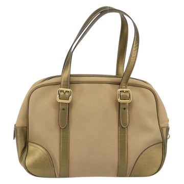 PRADA Hand Bag Canvas Beige Gold Auth 154622 - 0