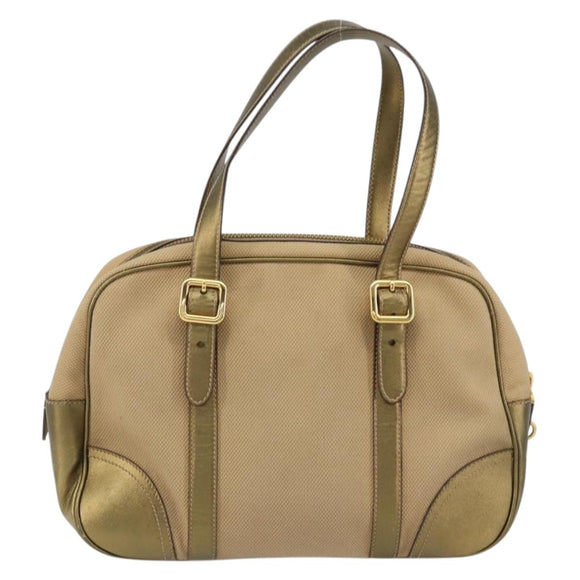 PRADA Hand Bag Canvas Beige Gold Auth 154622