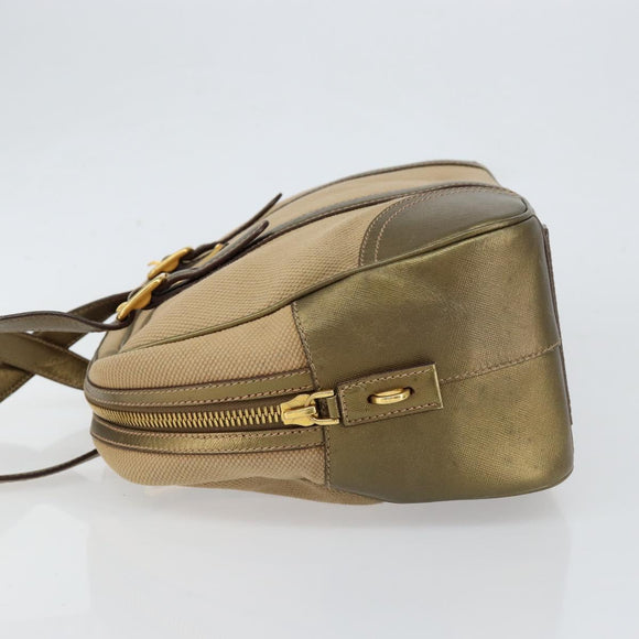 PRADA Hand Bag Canvas Beige Gold Auth 154622