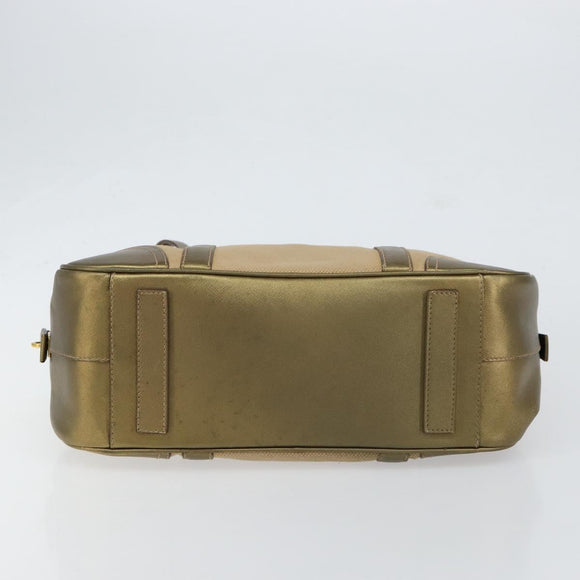 PRADA Hand Bag Canvas Beige Gold Auth 154622