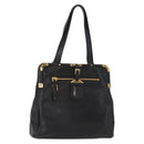 PRADA Hand Bag Leather Black Gold Auth 154623-1