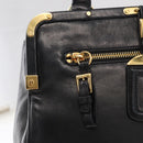 PRADA Hand Bag Leather Black Gold Auth 154623-17