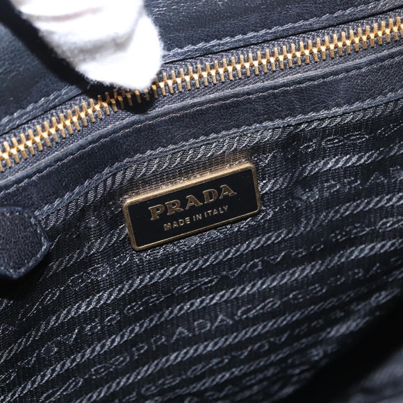 PRADA Hand Bag Leather Black Gold Auth 154623