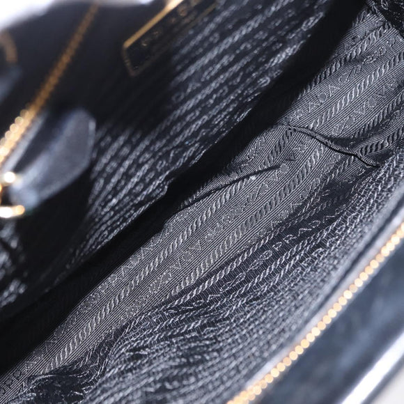 PRADA Hand Bag Leather Black Gold Auth 154623