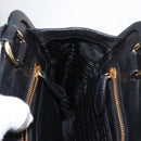 PRADA Hand Bag Leather Black Gold Auth 154623-20