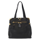 PRADA Hand Bag Leather Black Gold Auth 154623-13