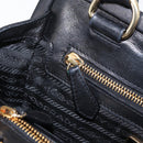 PRADA Hand Bag Leather Black Gold Auth 154623-21