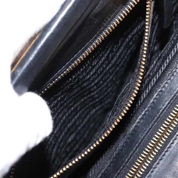 PRADA Hand Bag Leather Black Gold Auth 154623